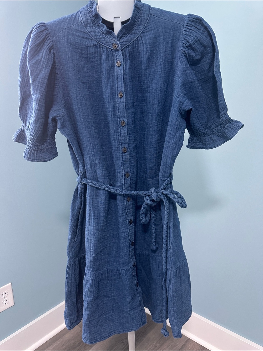 Never worn - GAP Indigo Blue Button-Front Midi Dress with Braided Tie